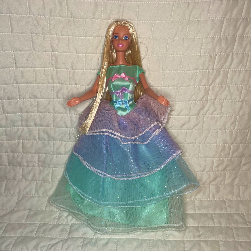 Glitter Layered Evening Dress with Barbie Doll
